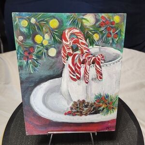 Original Acrylic Candy Cane Christmas Themed 8" X 10" Painting on Canvas Board